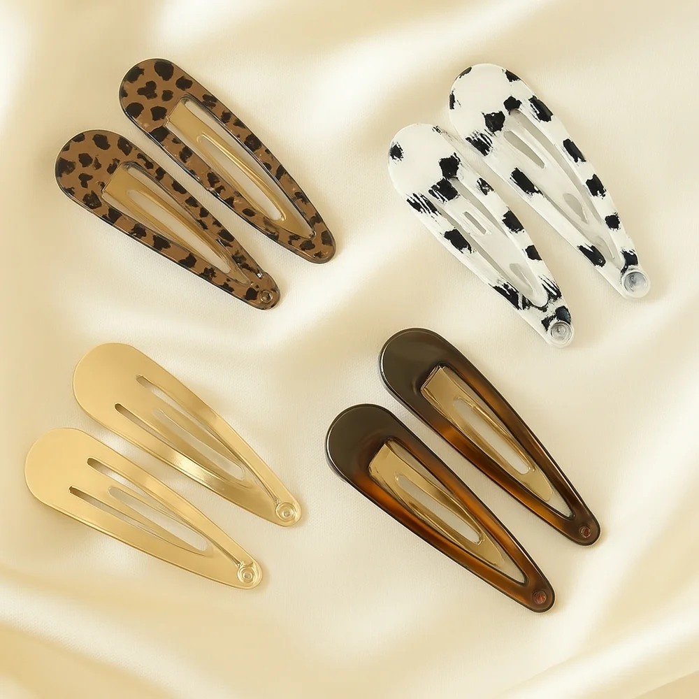 Leopard, Tortoise & Geometric Hair Clip Set – Brown, Black, White & Gold Tones